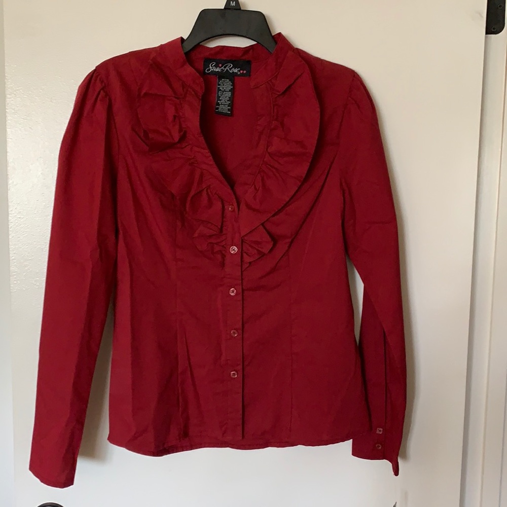 Deep red button up shirt